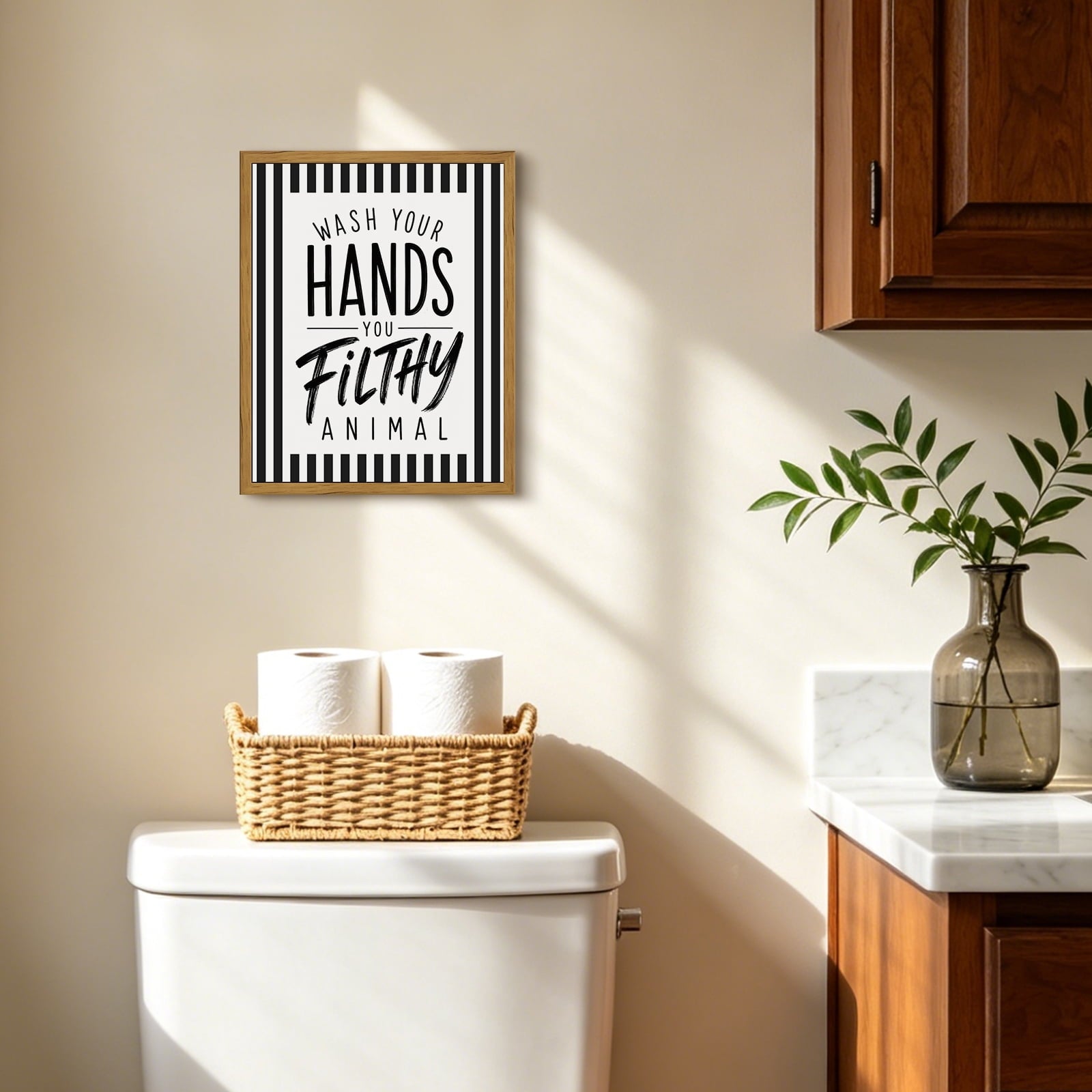 Drsoum Funny Bathroom Wall Art Wash Your Hands Framed Canvas 8x10