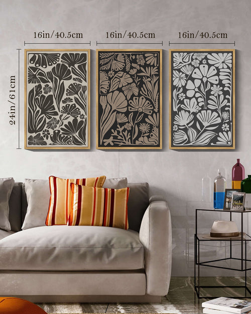 16x24in Natural Framed Boho Vintage Flower Framed Wall Art Prints Modern Elegant Abstract for Office Dining Room Hallway Design Home Decor