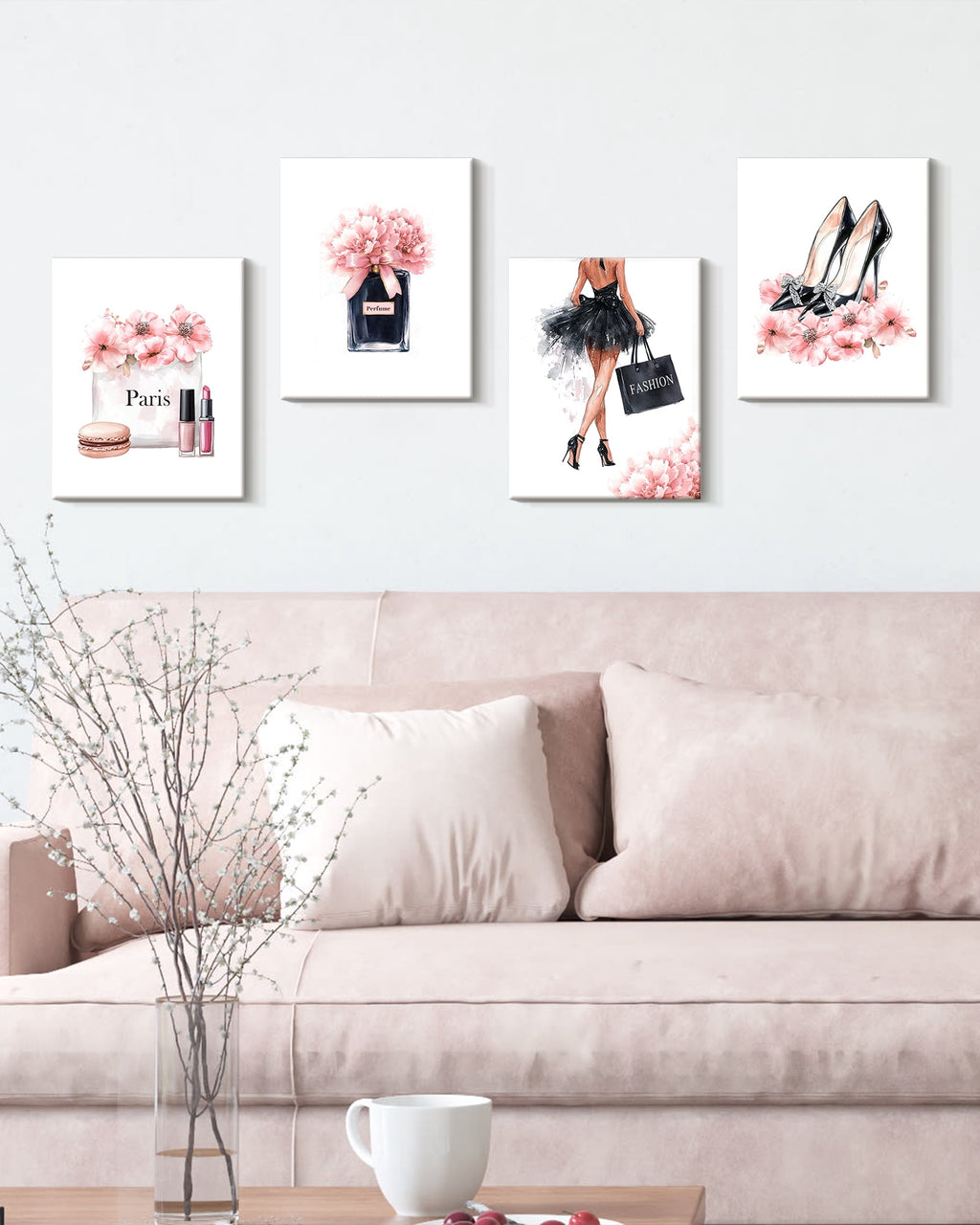 Drsoum Glam Pink Fashion Woman Wall Art Ladies Beauty Makeup Room Decor 8x10in4pcs Natural Framed