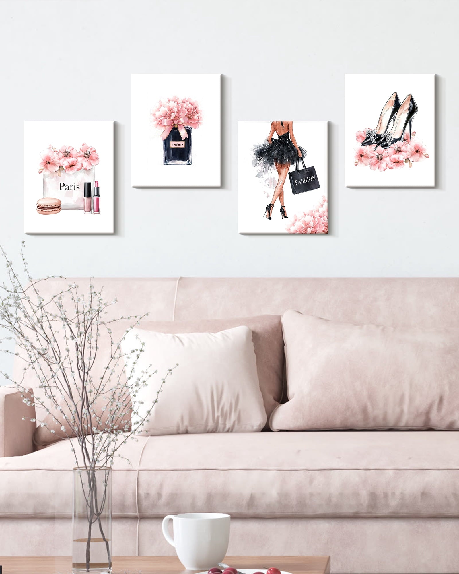 Drsoum Glam Pink Fashion Woman Wall Art Ladies Beauty Makeup Room Decor 8x10in4pcs Natural Framed