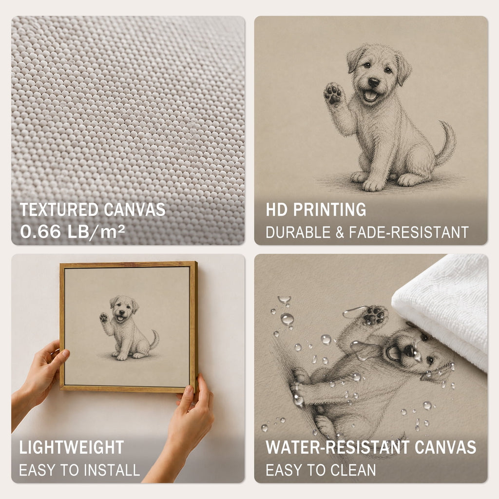 Drsoum Waving Puppy Dog Wall Art Framed Canvas Print 8x10 Inch