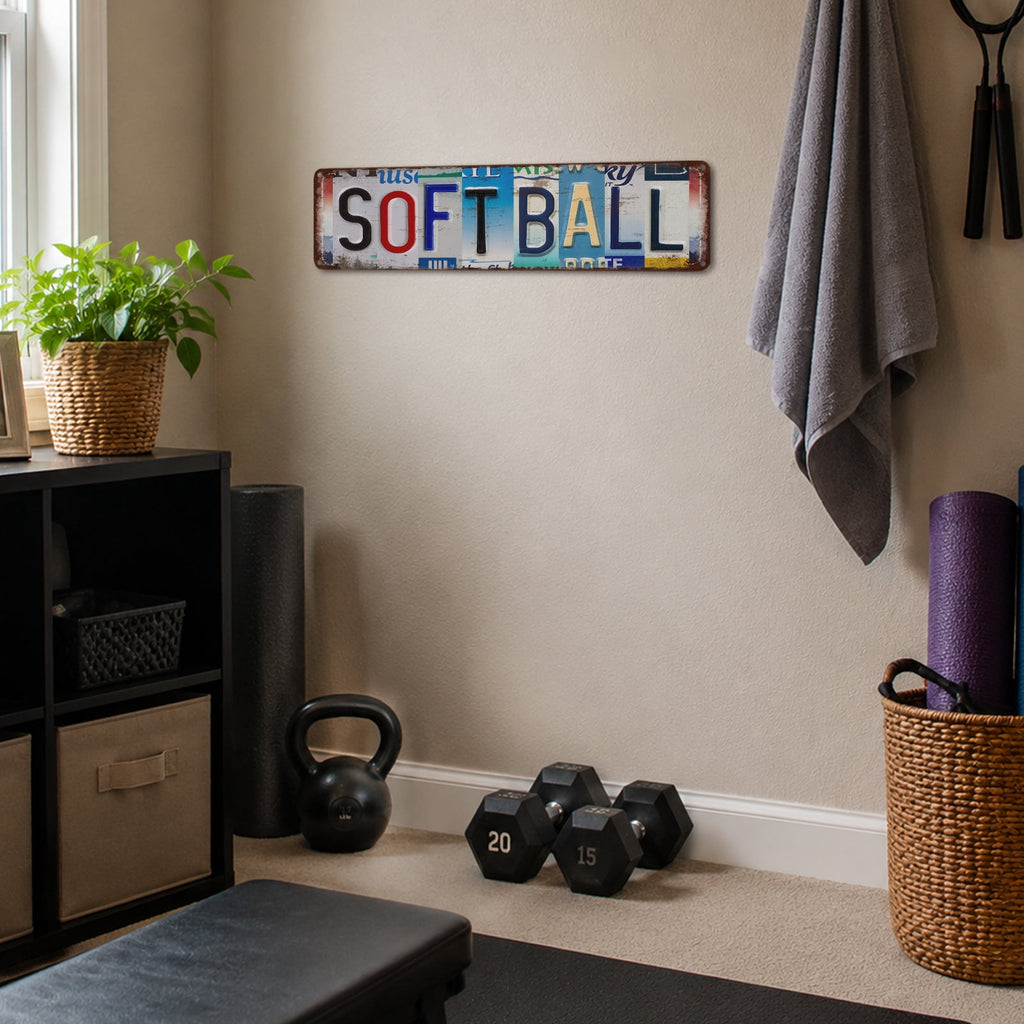 Drsoum Softball Tin Sign Retro Metal Wall Decor 4x16in Sports Bar Art