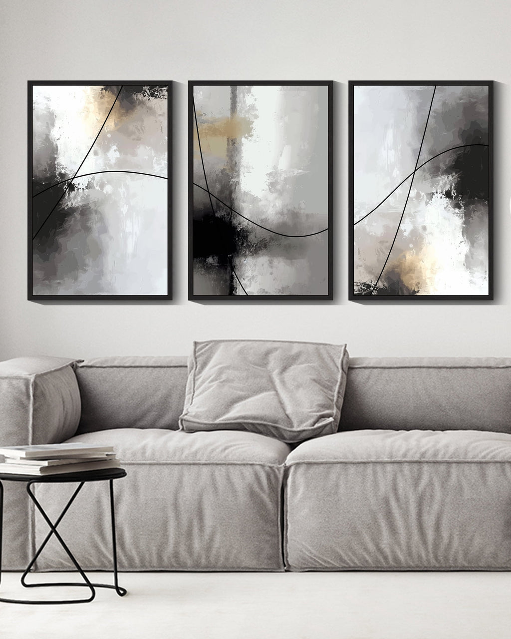 Drsoum Abstract Wall Art 16x24in3pcs Black Framed Minimalism Print Artwork for Bedroom living room Dining room Kitch