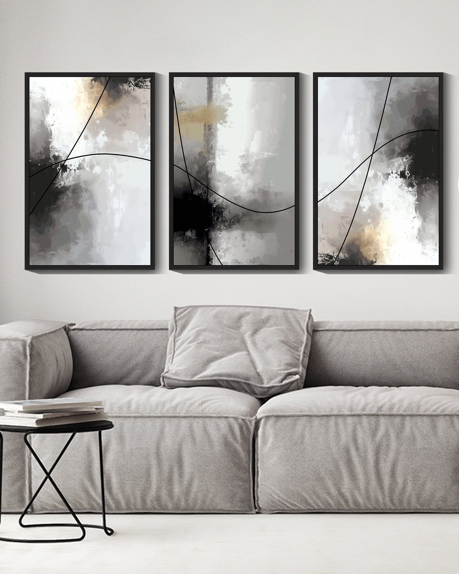 Drsoum Abstract Wall Art 16x24in3pcs Black Framed Minimalism Print Artwork for Bedroom living room Dining room Kitch