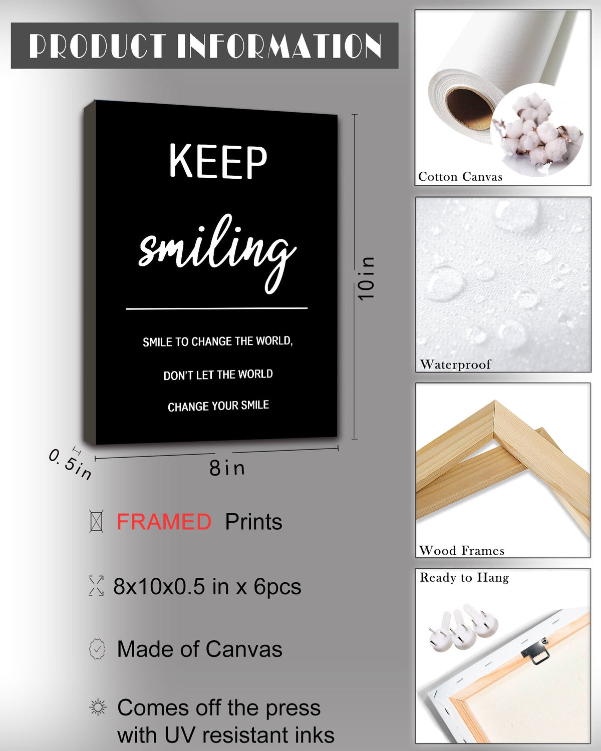 Drsoum Canvas Motivational Office Art with Inspirational Quotes, Framed Posters, 8x10in