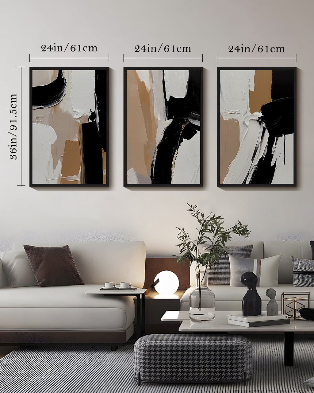 Drsoum Large Black Abstract Wall Art 24x36in3pcs Black Framed Modern Minimalist Painting Decor Graffiti Artwork