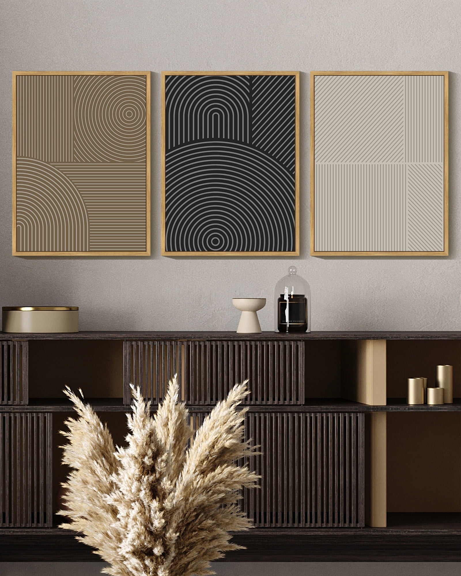 Drsoum Minimalist Abstract Wall Art Modern Line Decor Geometric Artwork Kitchen Dining Room 11x14in3pcs Natural Framed