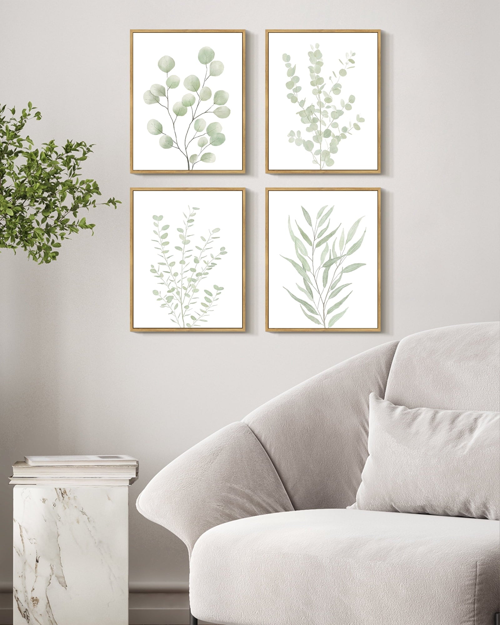 Drsoum Bohemia Wall Art Light Green Botanical Art Boho Leaf Decor for Bedroom Prints for Office 8x10in4pcs Natural Framed