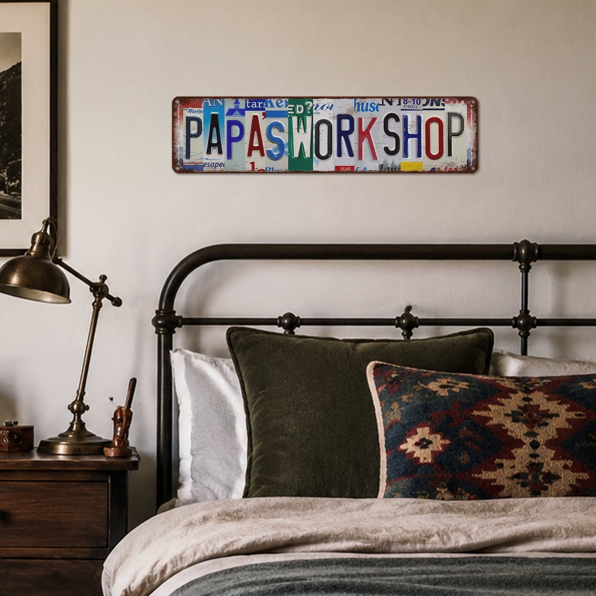 Drsoum Vintage Tin Sign Novelty Retro License Plate Wall Decor Papa's Workshop Garage 16x40cm