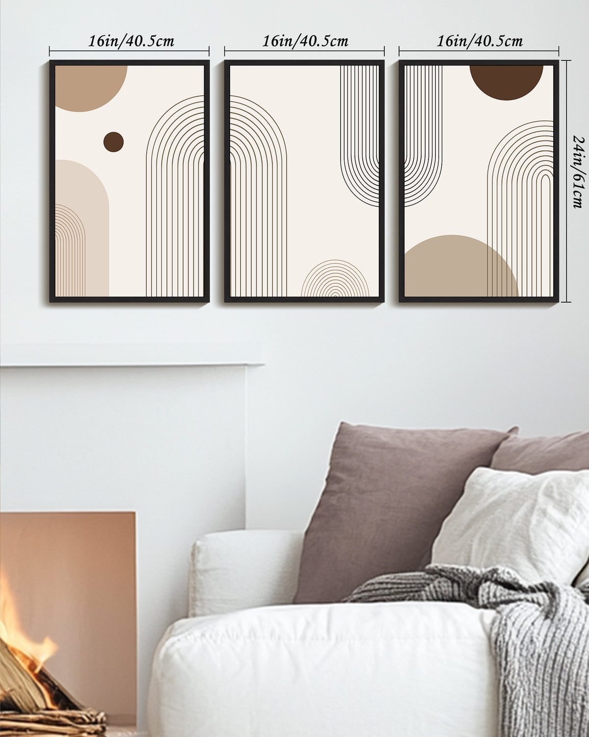 Drsoum 16x24in3pcs Black Framed Boho Wall Art Minimalist Bohemain Wall Printing Abstract Canvas Prints Decor for Hallway