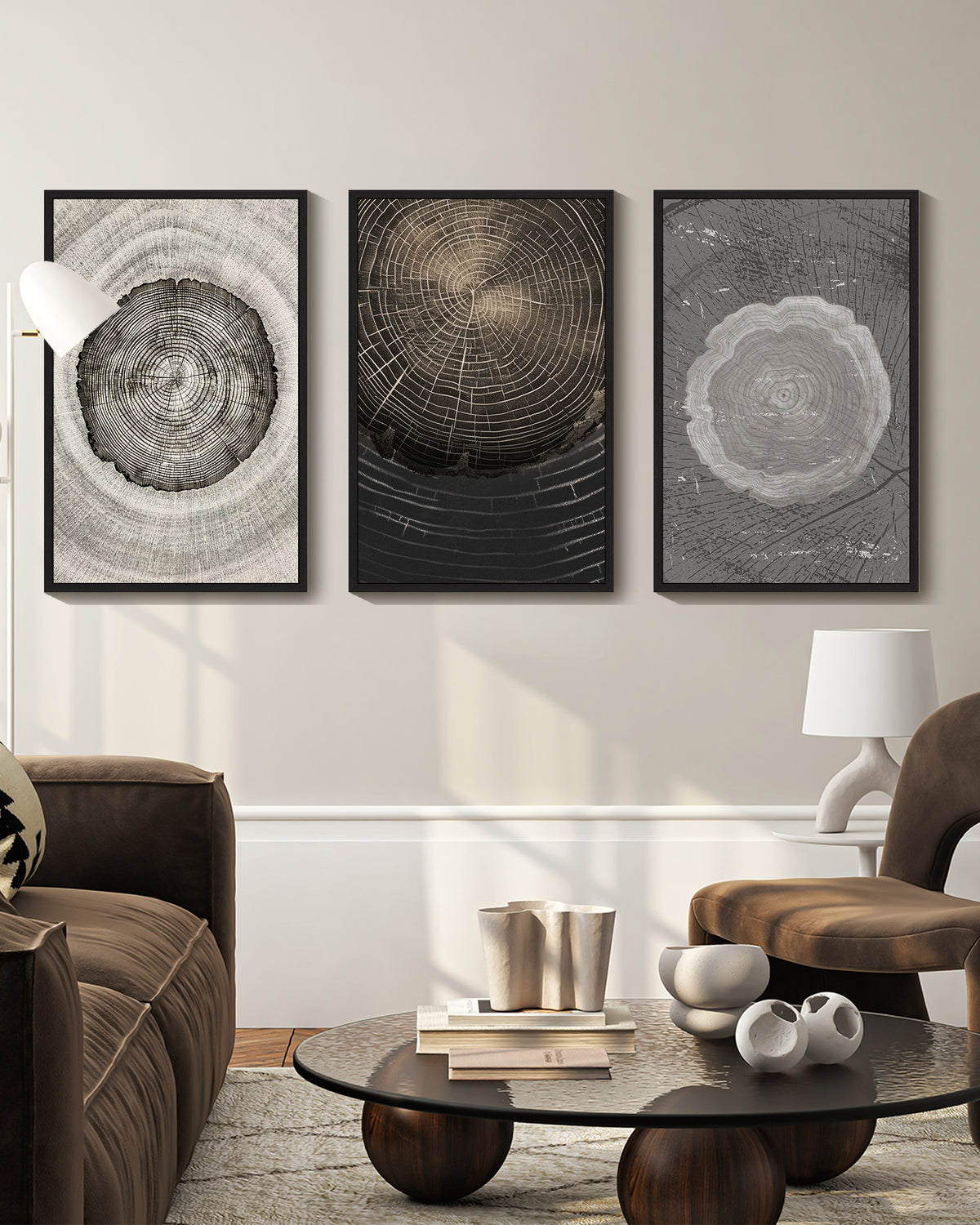 16x24in Black Framed Vintage Wood Tree Rings Wall Art Farmhouse Rustic Framed for Office Dining Room Hallway Canvas Paintings Nature Artwork