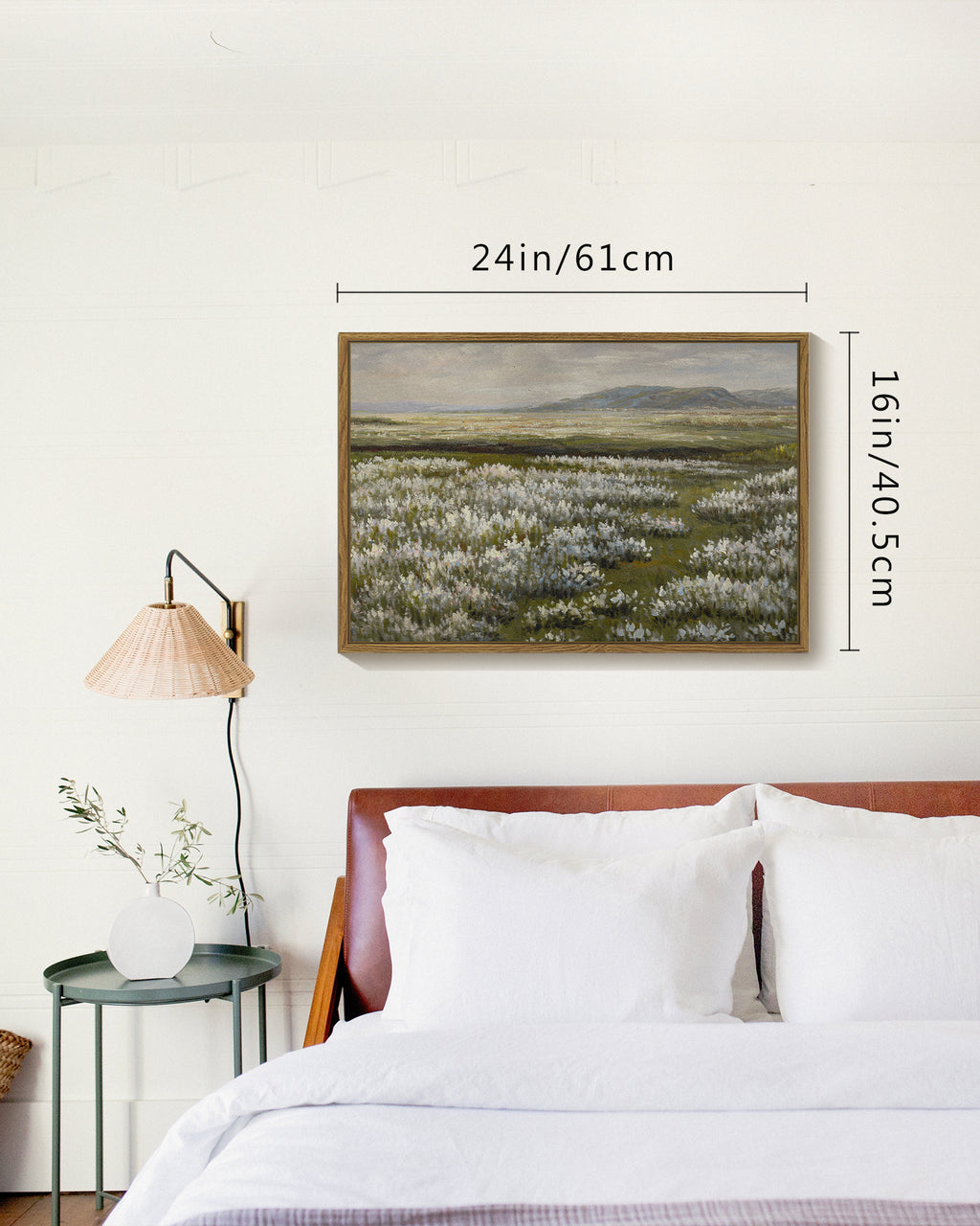 Drsoum 16x24in Landscape Artwork Wall Art Prairie in Full Bloom Prints Farmhouse Hallway Dining Room Office Decor - Natural Framed
