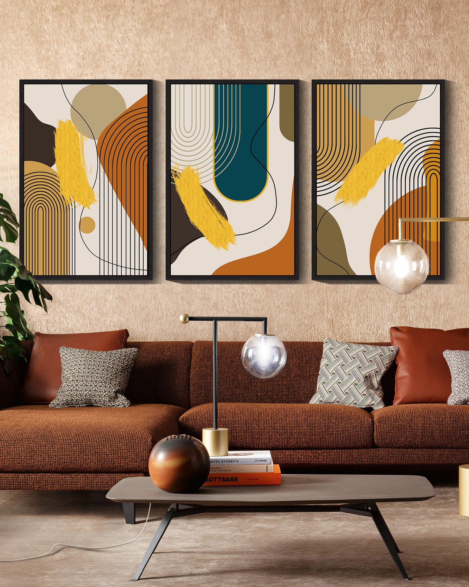 Drsoum Large Boho Abstract Wall Art 24x36in3pcs Black Framed Modern Minimalist Luxury Gold Line Artwork Kitchen Dining Room Decor