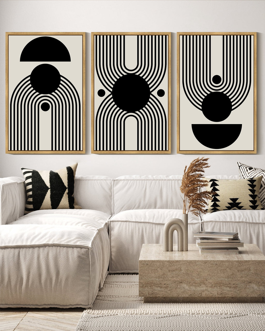Drsoum Black and White Abstract Wall Art 16x24in3pcs Natural Framed Minimal Decor Duotone Dark Brush Stroke Prints Shapes Illustrations Modern Art Ready To Hang