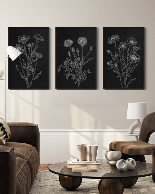 16x24in Black Framed Black White Flower Wall Art Vintage Minimalist Floral Wall Hanging Decor for Office Dining Room Hallway Bohemain Botanical Prints Artwork
