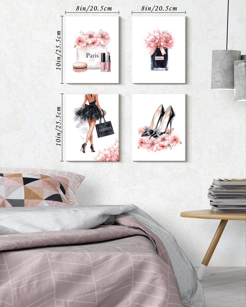 Drsoum Glam Pink Fashion Woman Wall Art Ladies Beauty Makeup Room Decor 8x10in4pcs Natural Framed