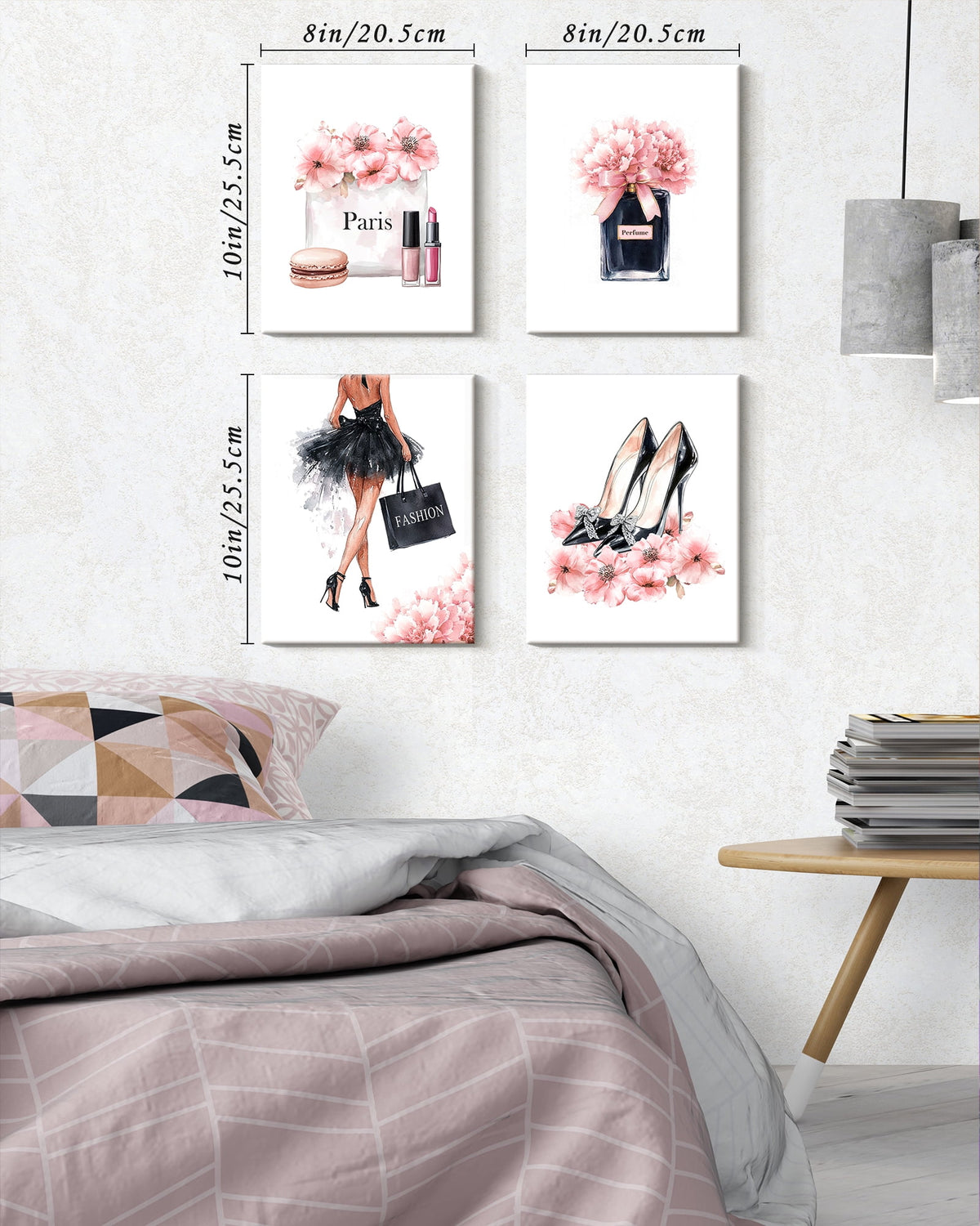 Drsoum Glam Pink Fashion Woman Wall Art Ladies Beauty Makeup Room Decor 8x10in4pcs Natural Framed