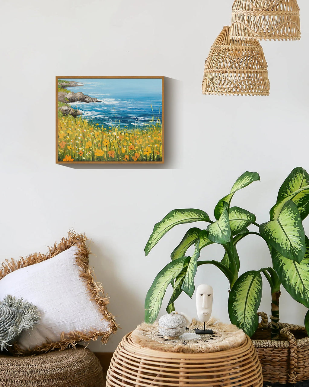 Drsoum Landscape wildflowers Wall Art seascape Wall Prints Farmhouse Kitchen Bathroom Office Decor - 8x10in Nature Framed