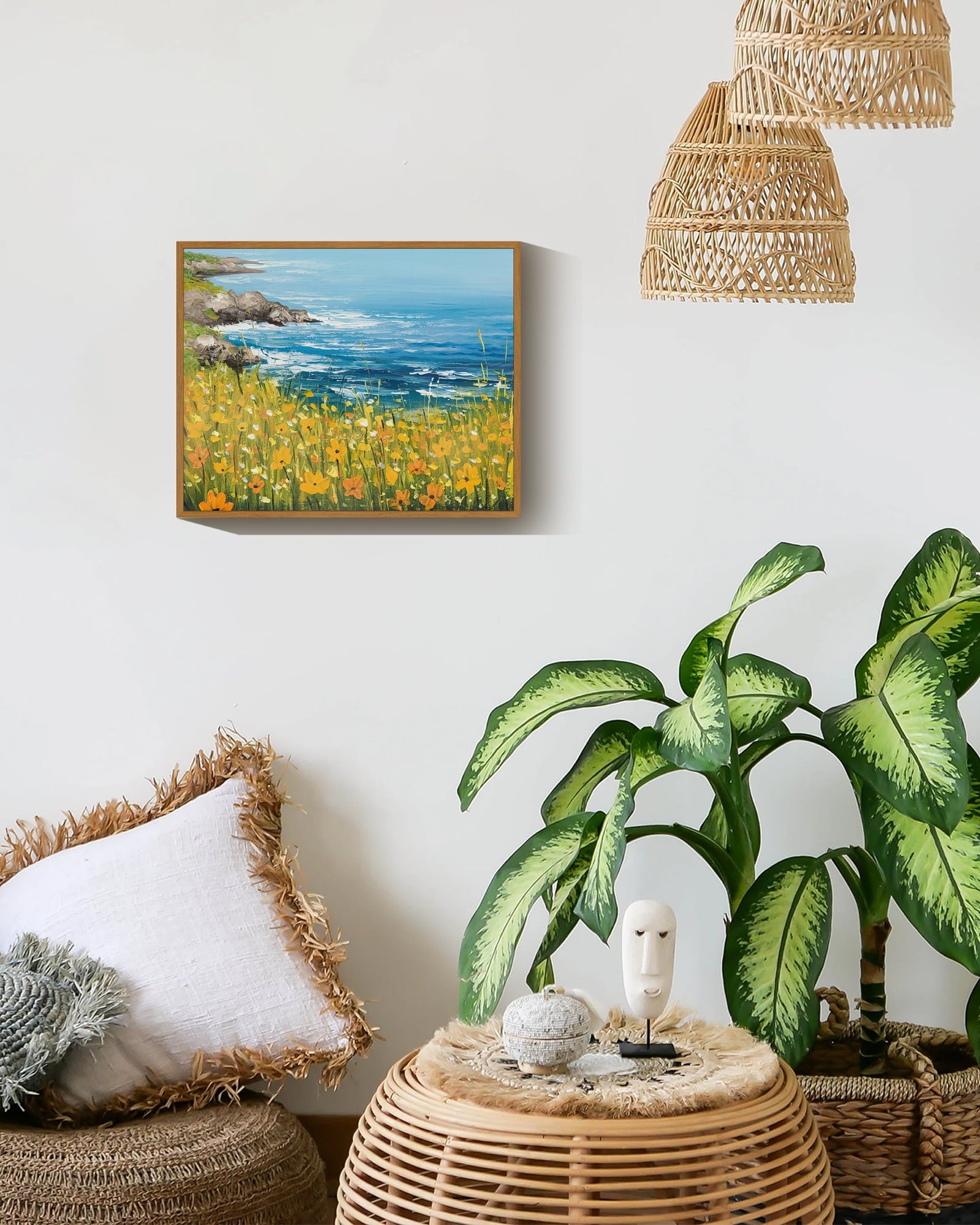Drsoum Landscape wildflowers Wall Art seascape Wall Prints Farmhouse Kitchen Bathroom Office Decor - 8x10in Nature Framed
