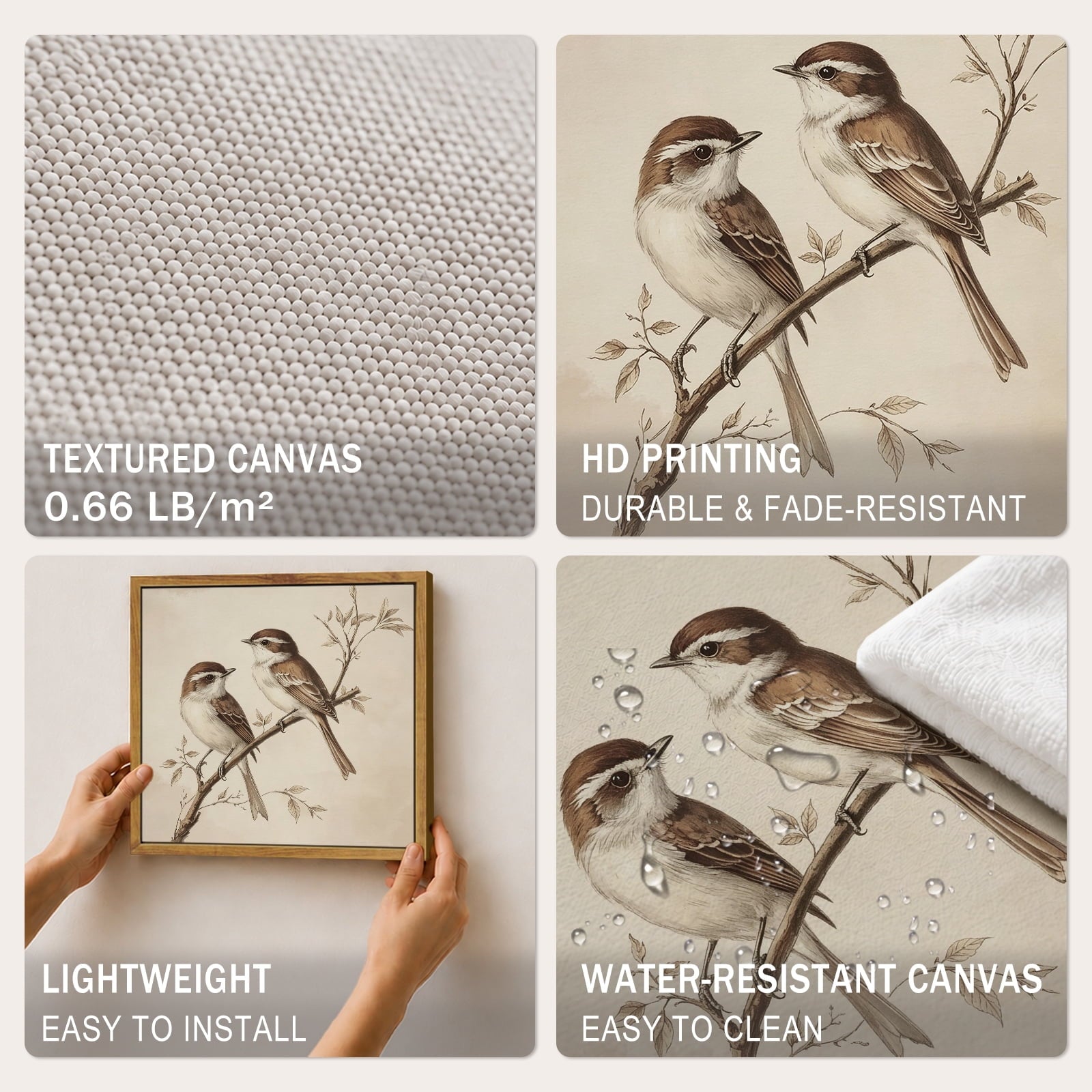 Drsoum Vintage Bird Canvas Art Framed Botanical Print 8x10 Inch