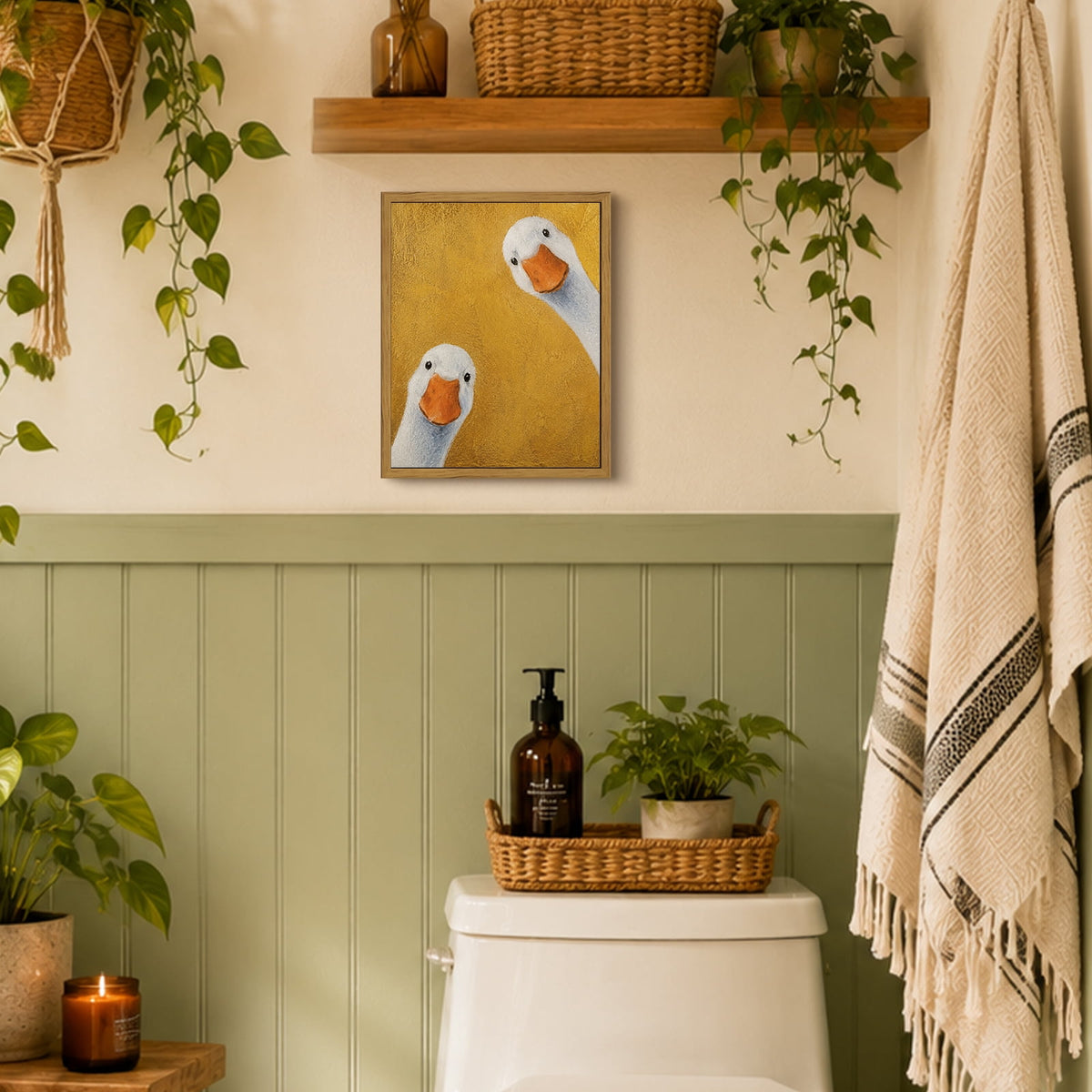 Drsoum Funny Goose Wall Art Peeking Ducks Gold Decor 8x10