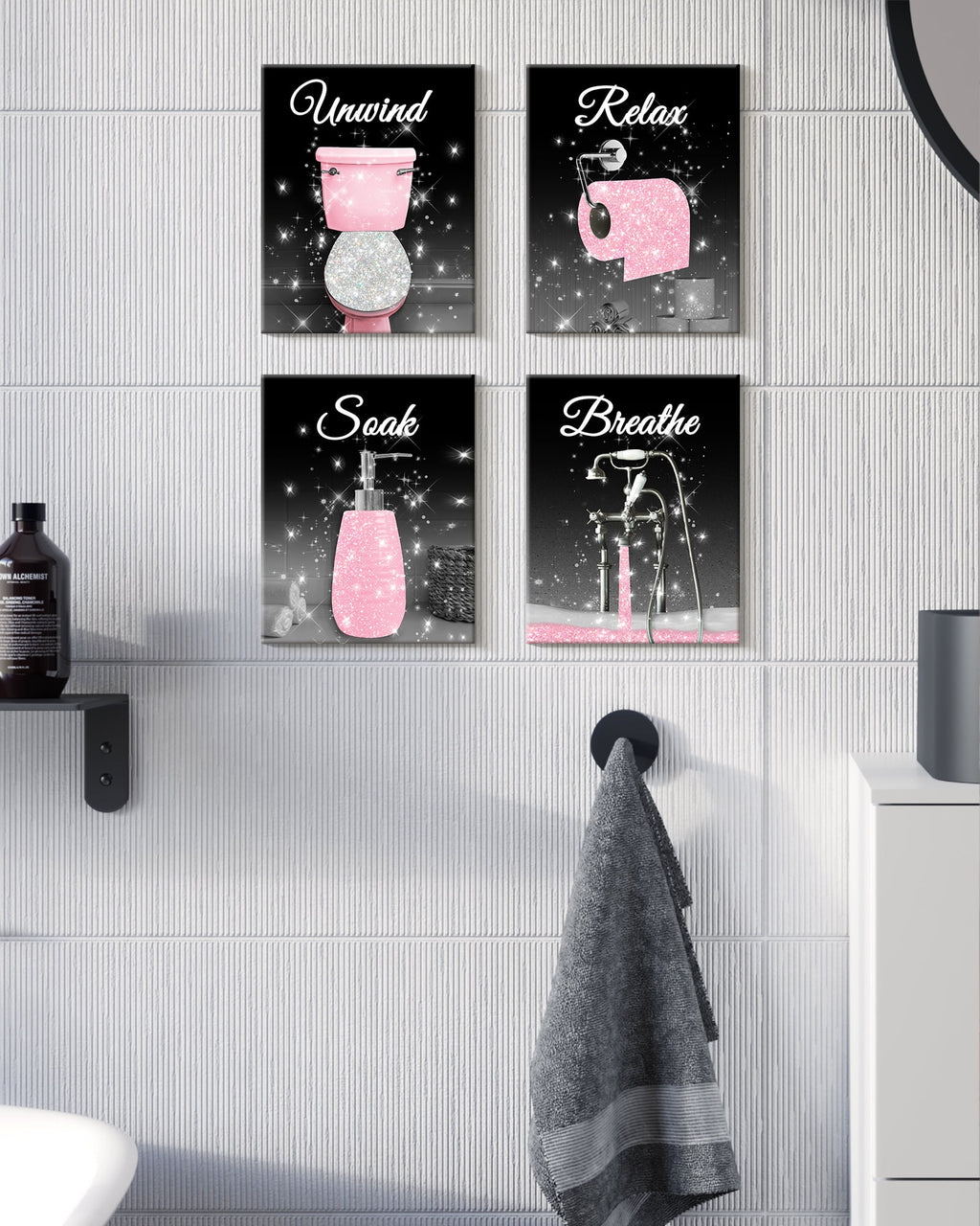 Drsoum Glam Pink Fashion Woman Wall Decor Girly Beauty Makeup Room Decor 8x10in4PCS Natural Framed