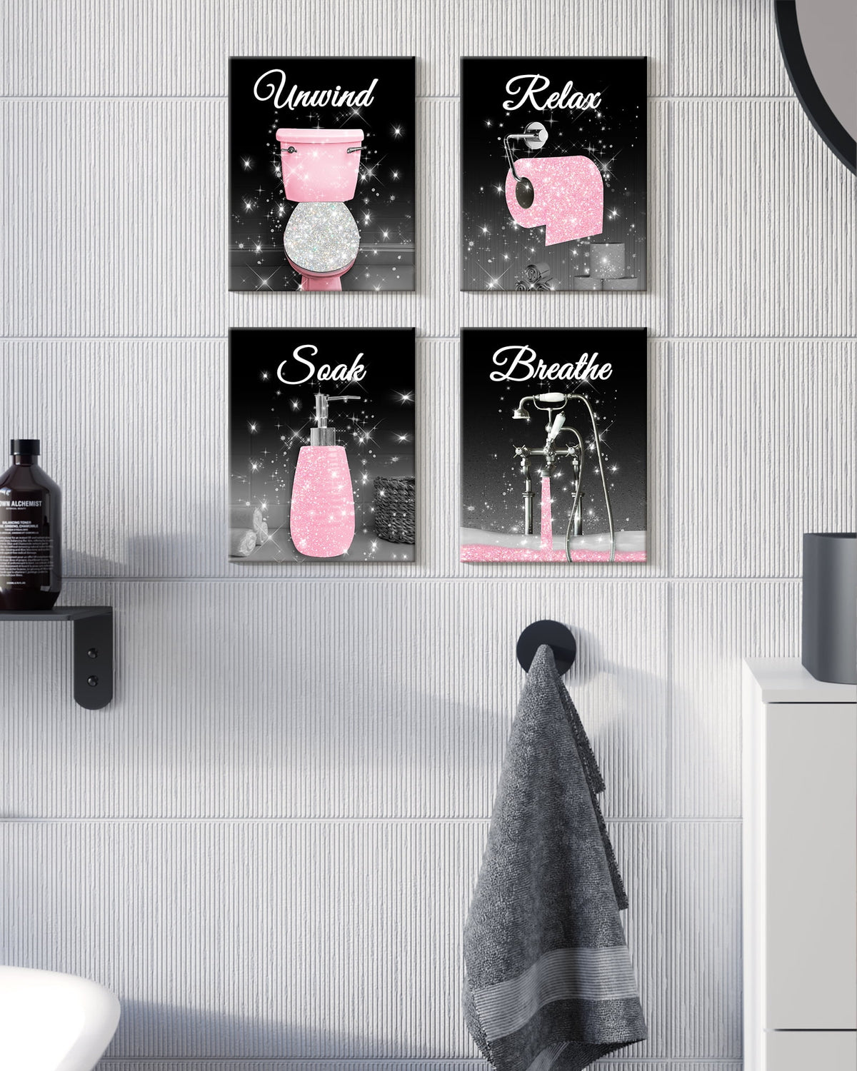 Drsoum Glam Pink Fashion Woman Wall Decor Girly Beauty Makeup Room Decor 8x10in4PCS Natural Framed