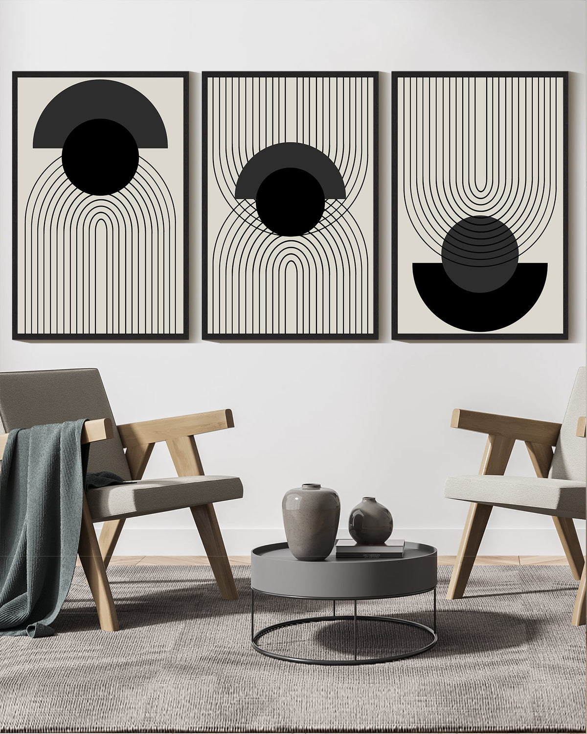 Drsoum Black Boho Wall Art 16x24in3pcs Black Framed Bohemian Abstract Decor Prints Ready To Hang for Bedroom
