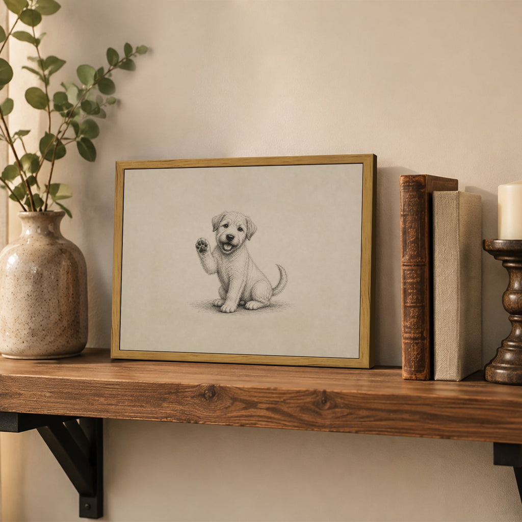 Drsoum Waving Puppy Dog Wall Art Framed Canvas Print 8x10 Inch