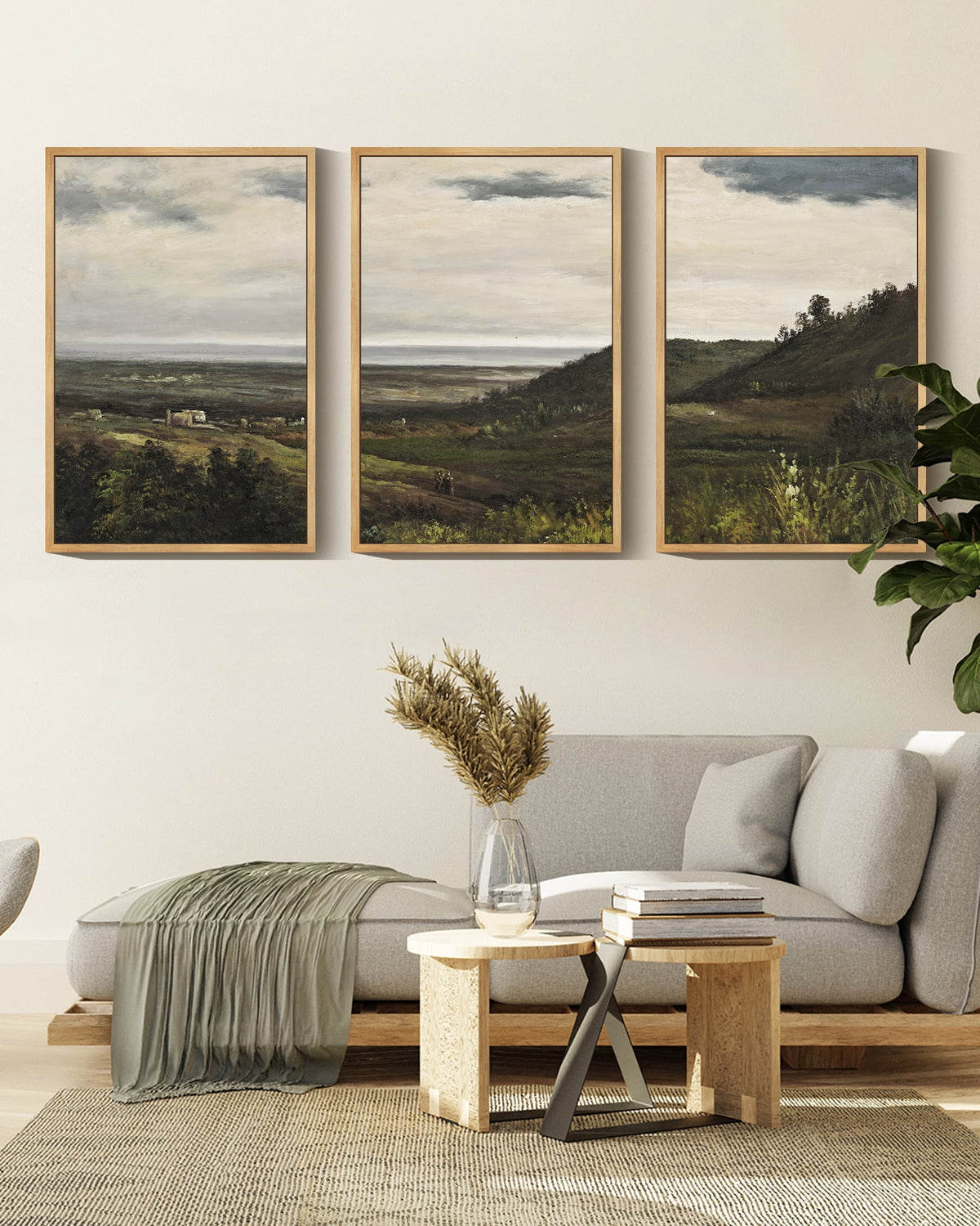 Drsoum Vintage 24x36in3pcs Brown Framed Landscape Wall Art Wilderness Mountain Retro Classic Farmhouse Paints Rustic24