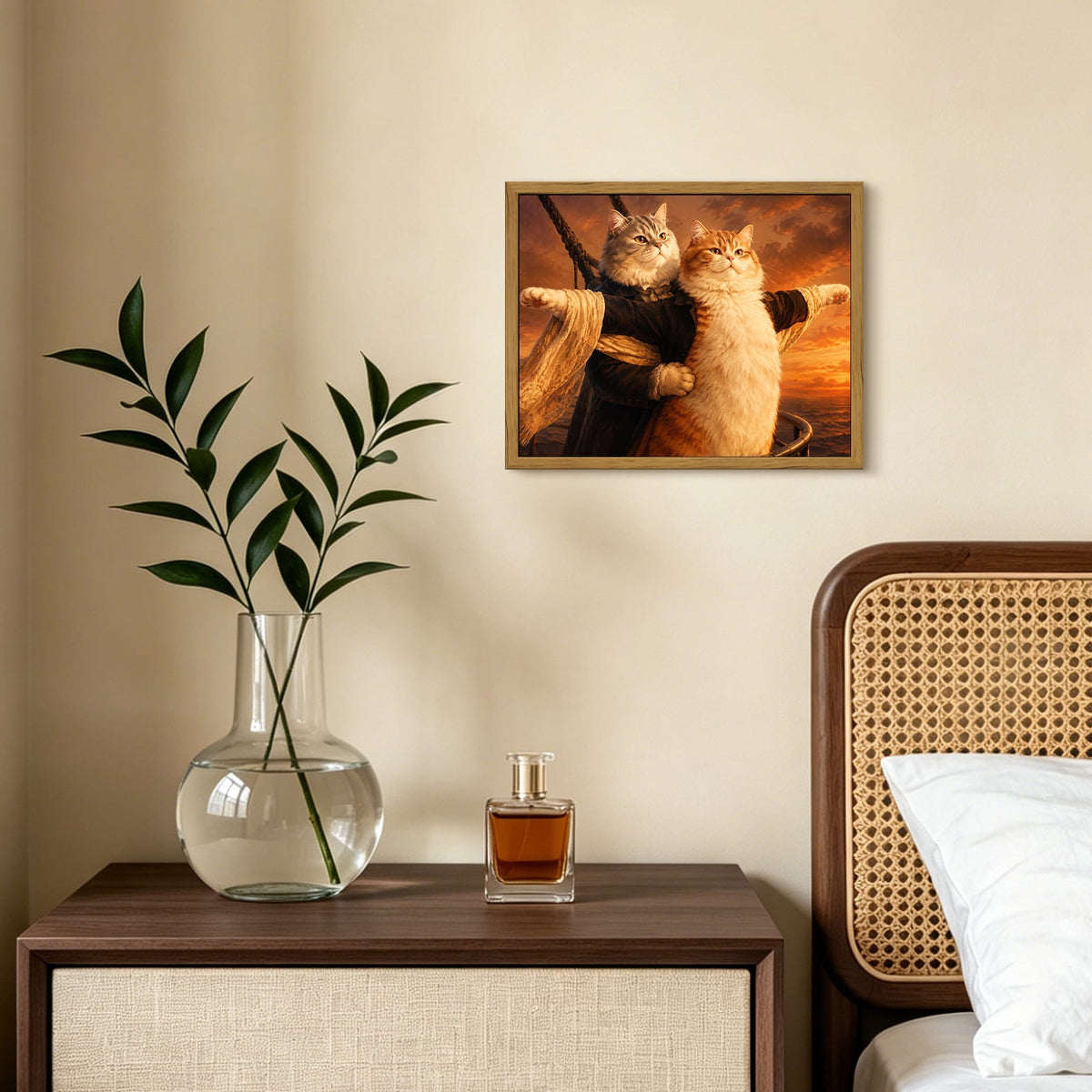 Drsoum Titanic Cat Wall Art Funny Romantic Pet Decor for Living Room 8x10 Inch Framed Canvas Prints