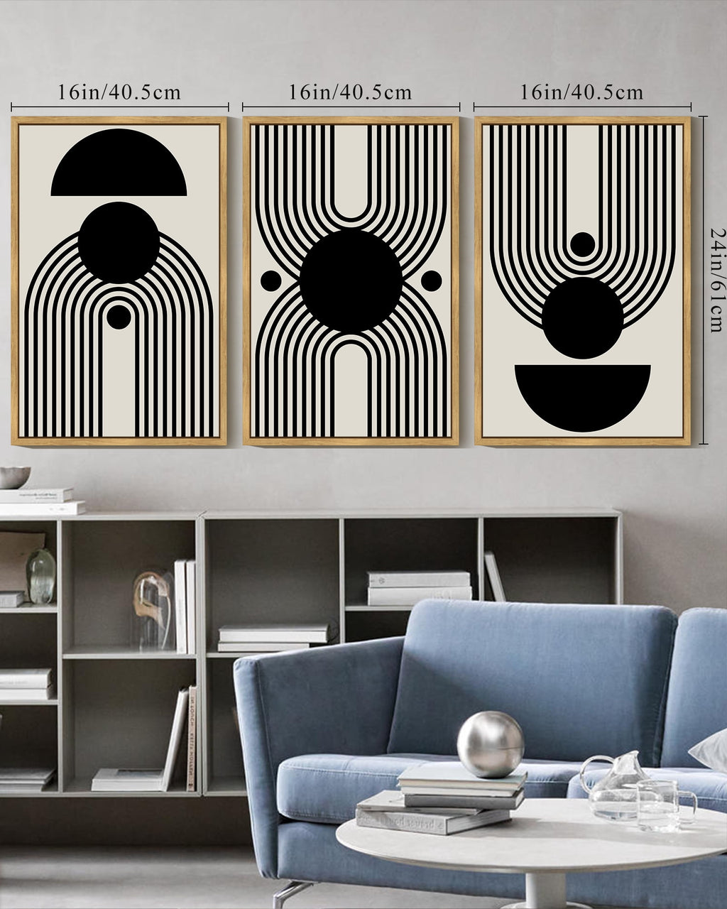 Drsoum Black and White Abstract Wall Art 16x24in3pcs Natural Framed Minimal Decor Duotone Dark Brush Stroke Prints Shapes Illustrations Modern Art Ready To Hang