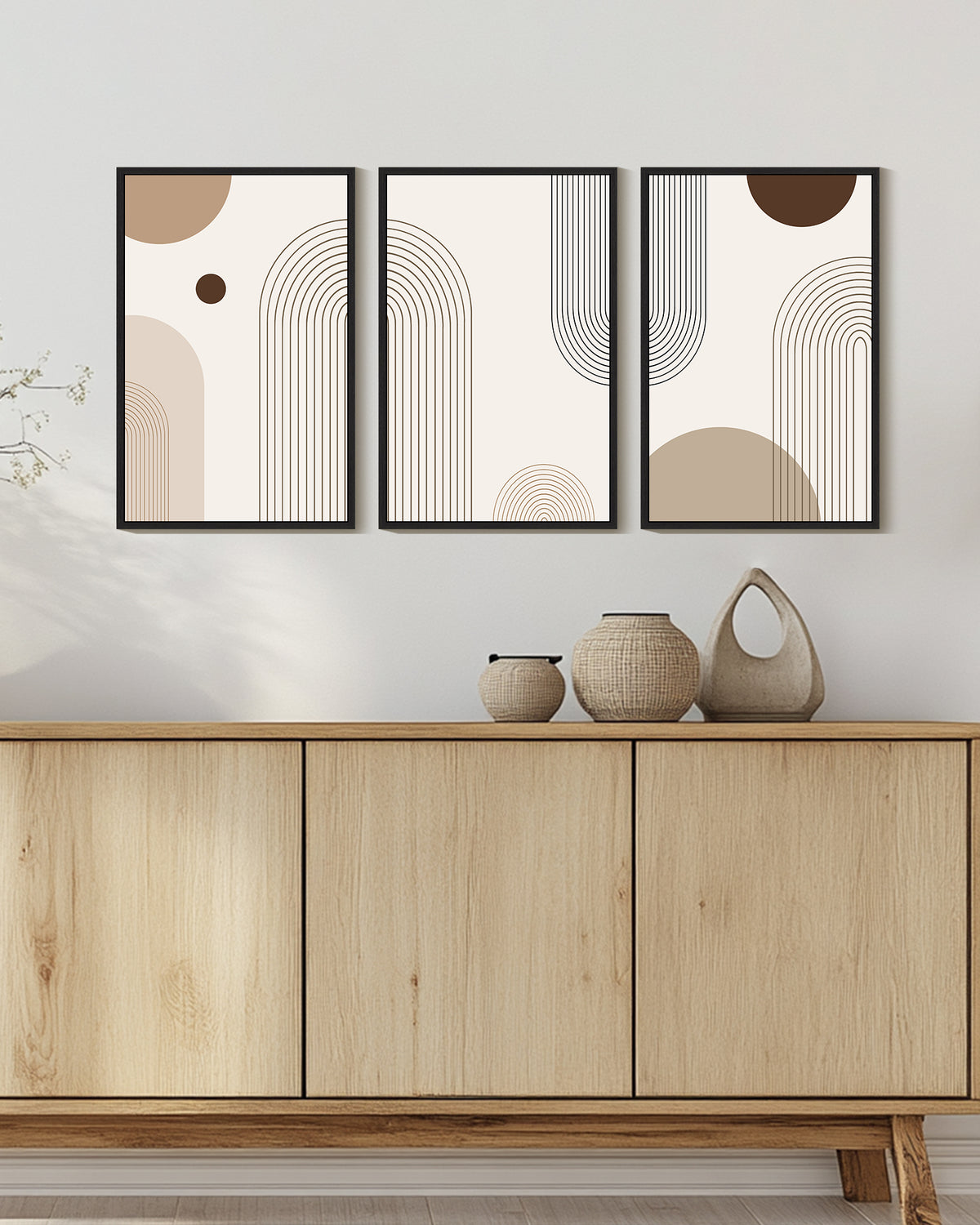 Drsoum 16x24in3pcs Black Framed Boho Wall Art Minimalist Bohemain Wall Printing Abstract Canvas Prints Decor for Hallway