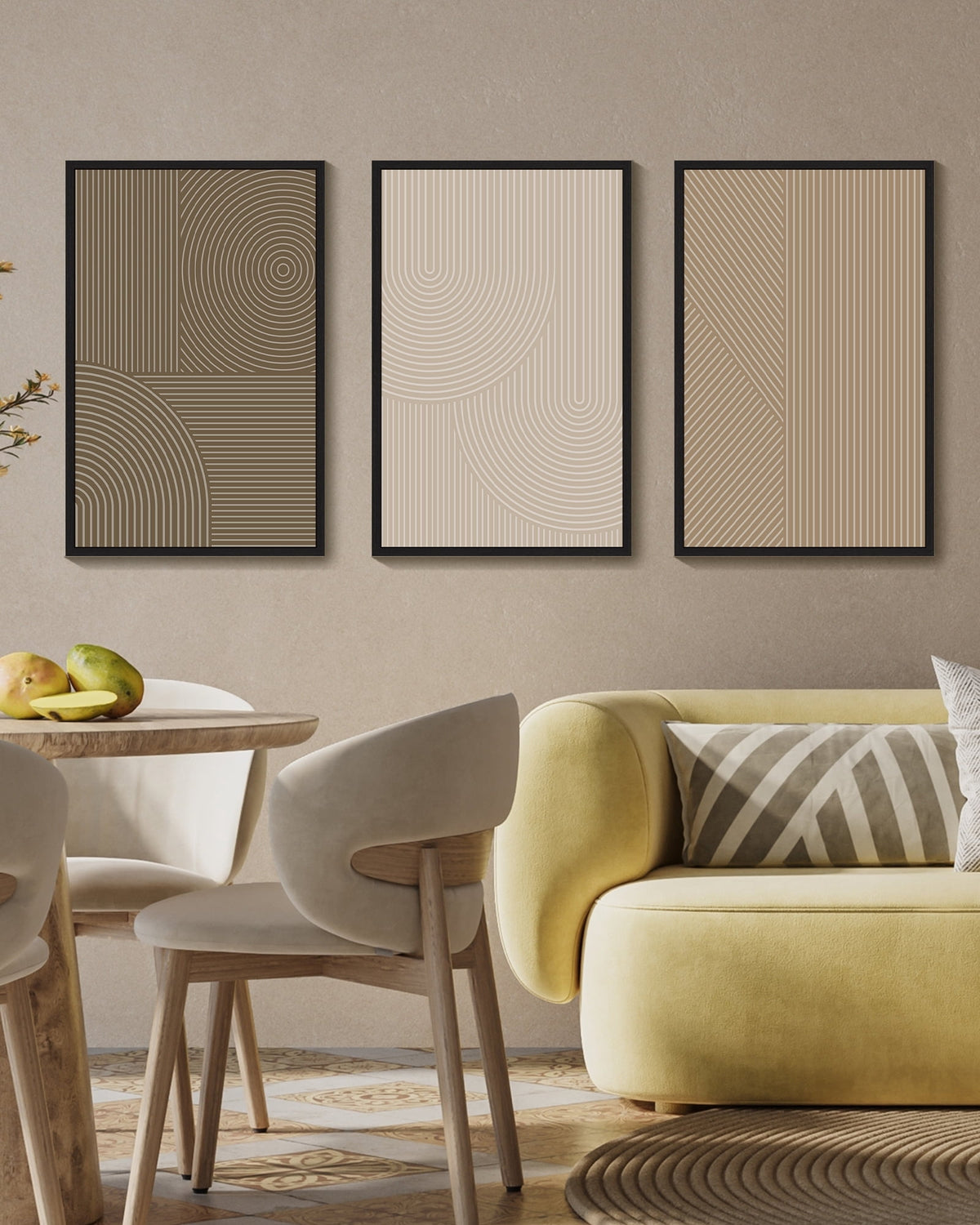 Drsoum 16x24in3pcs Black Framed Minimalist Abstract Modern Boho Neutral Line Decor Geometric Artwork Wall Art