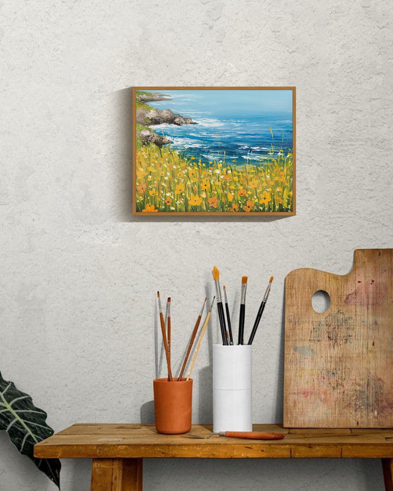 Drsoum Landscape wildflowers Wall Art 11x14in Nature Framed seascape Wall Prints Farmhouse Kitchen Bathroom Office Decor