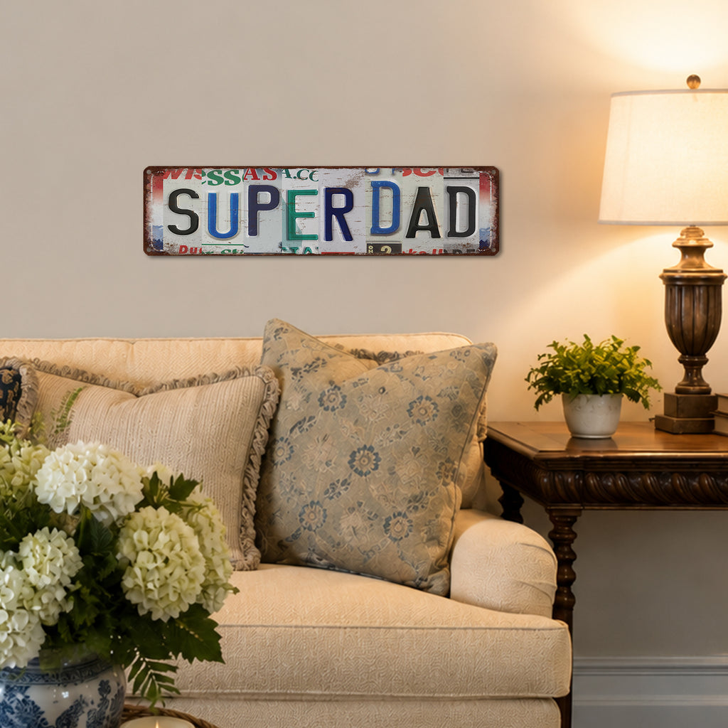 Drsoum Super Dad Tin Sign Metal Retro License Plate Wall Decor for Garage
