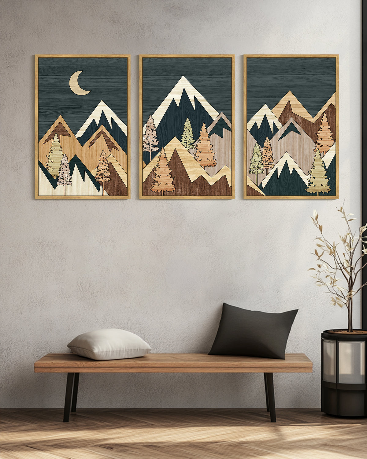 Drsoum Large 24x36in3pcs Natural Framed Boho Wall Art Green Botanical Leaf Printing Minimalist for Kitch Bathroom Prints