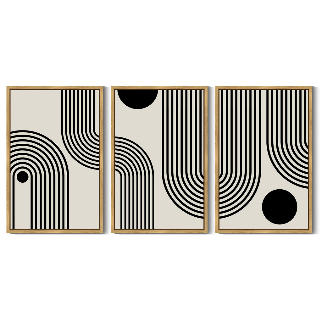 Drsoum Large 24x36in3pcs Natural Framed Black Minimalism Abstract Boho Wall Art Bohemian Decor Ready To Hang