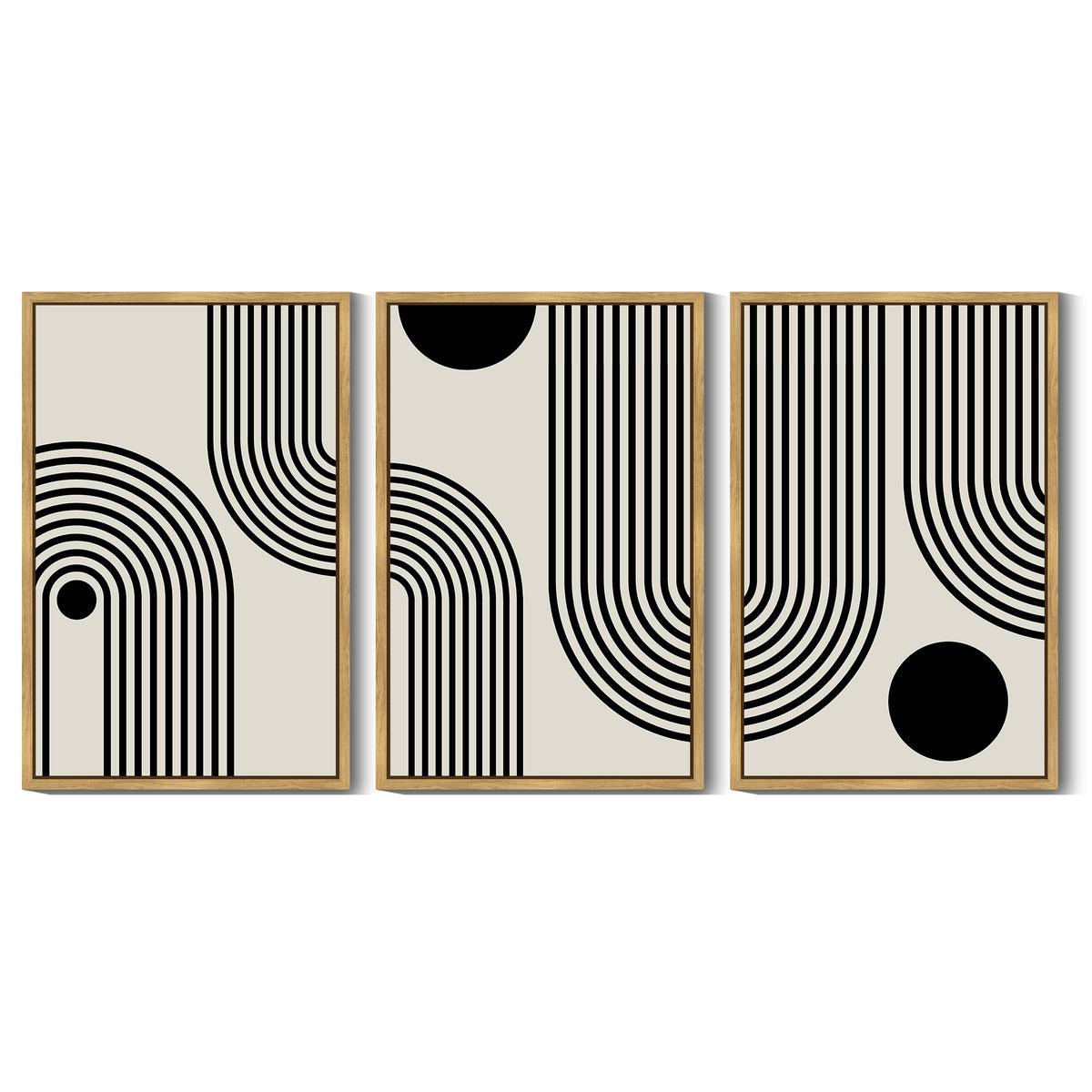 Drsoum Large 24x36in3pcs Natural Framed Black Minimalism Abstract Boho Wall Art Bohemian Decor Ready To Hang
