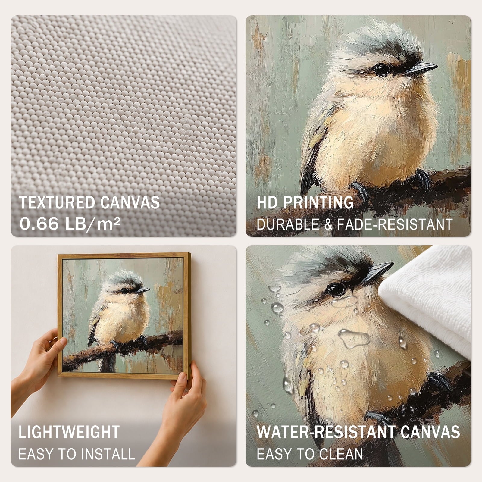 Drsoum Vintage Bird Framed Wall Art Botanical Canvas Print 12x16