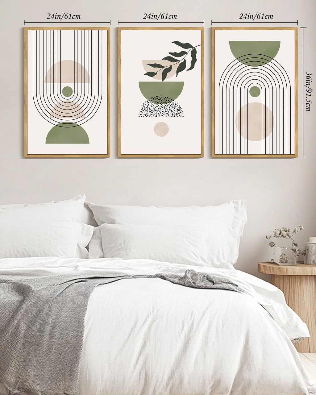 Drsoum Large 24x36in3pcs Natural Framed Leaf Boho Wall Art Green Botanical Printing Minimalist for Bathroom Prints