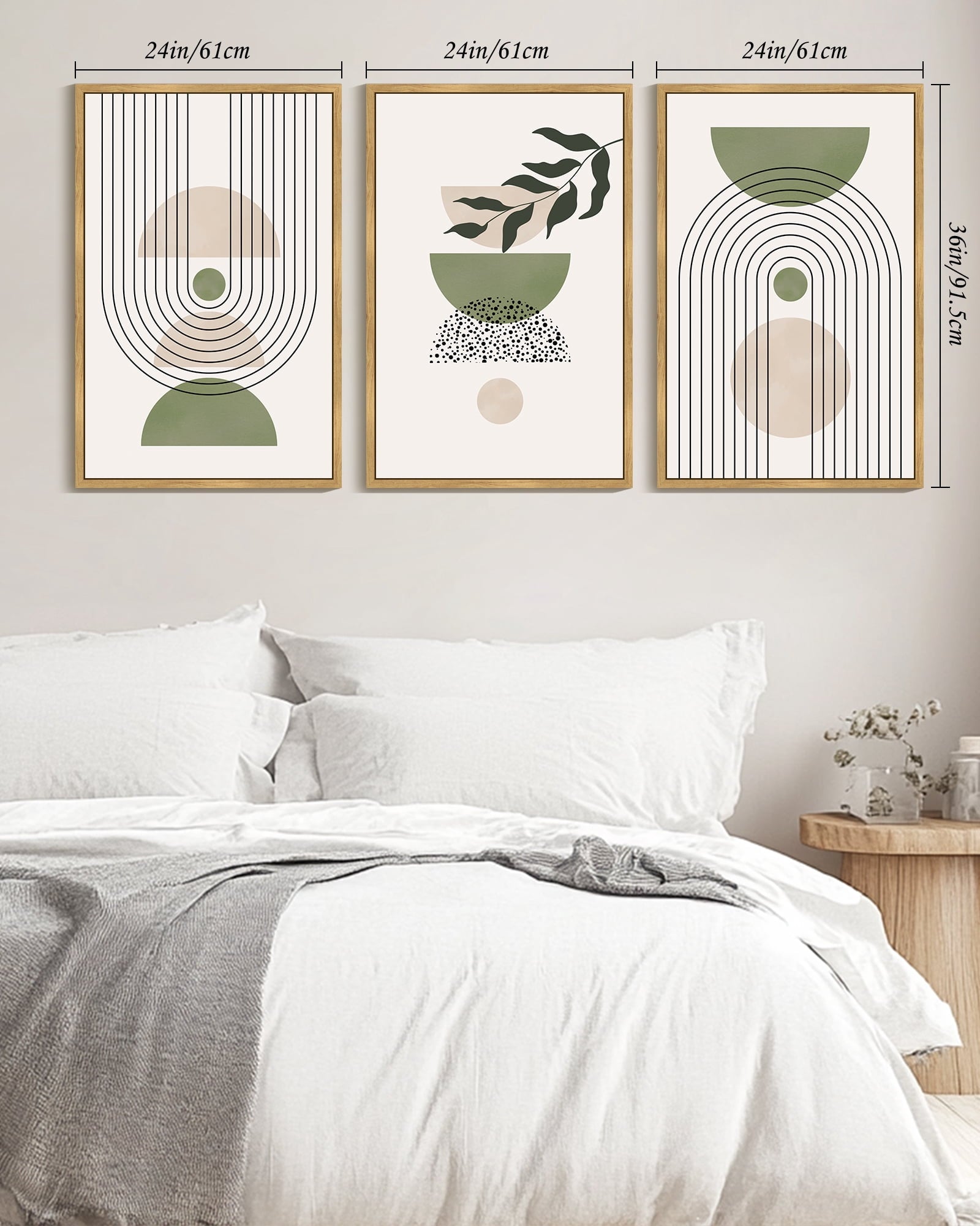 Drsoum Large 24x36in3pcs Natural Framed Leaf Boho Wall Art Green Botanical Printing Minimalist for Bathroom Prints