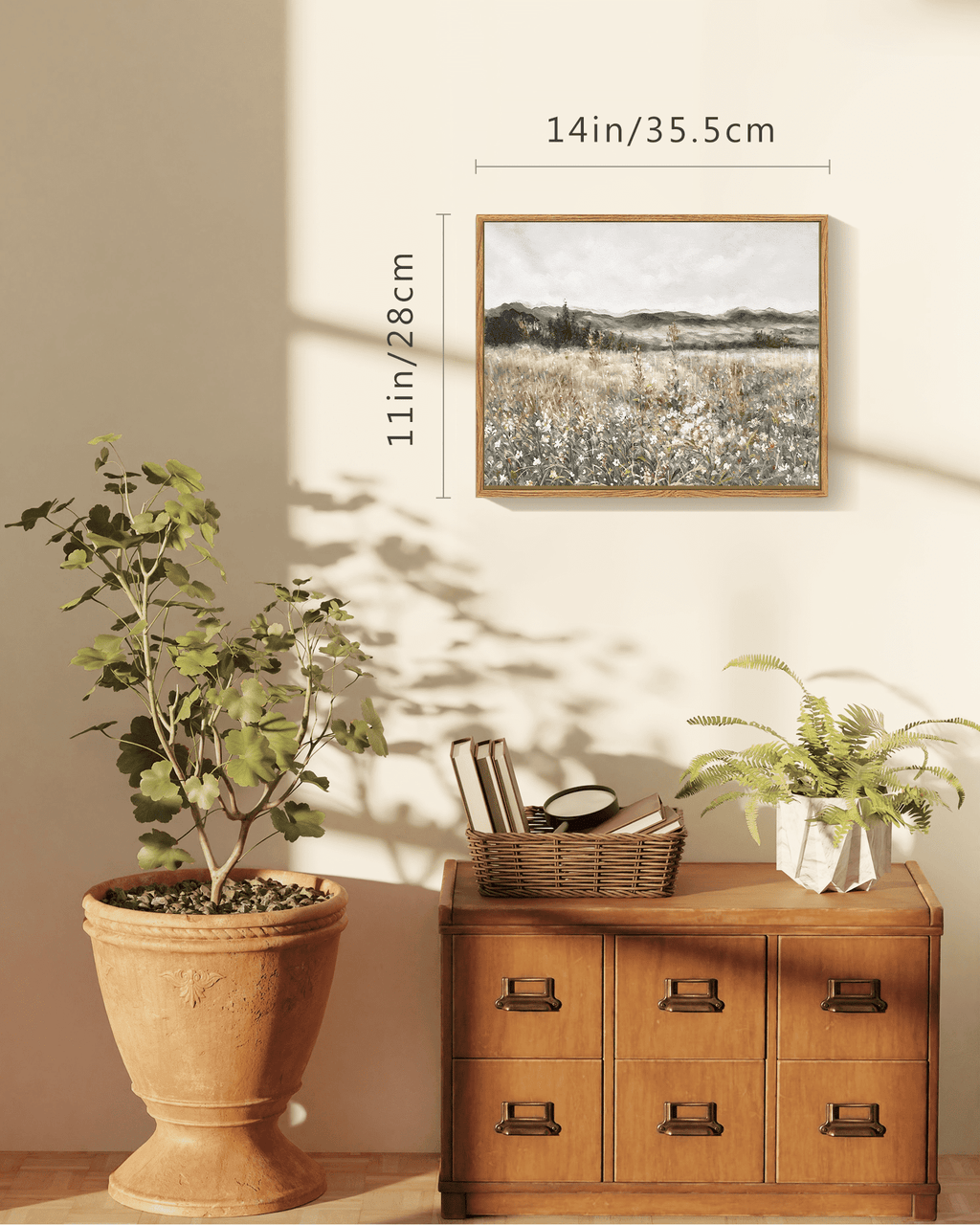 Drsoum Retro Farmhouse Boho Vintage Framed Canvas Wall Art Prints Meadow Flowers Painting 11x14in