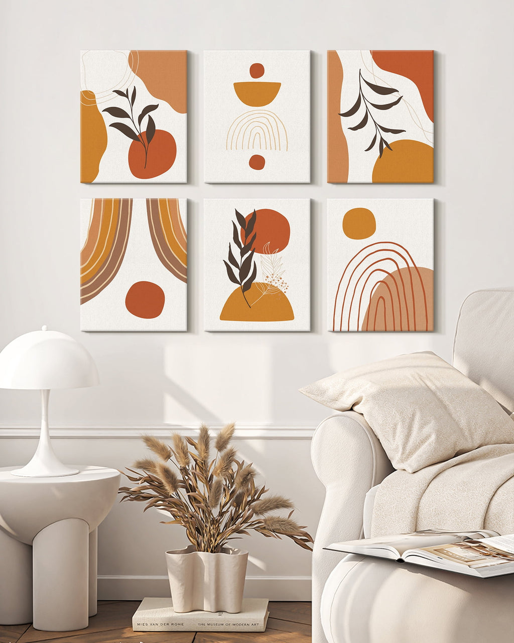 Drsoum Botanical Boho Wall Decor Modern Wall Art Minimalist Decor Geometry Wall Painting Ready to Hang 8x10in6pcs Natural Framed