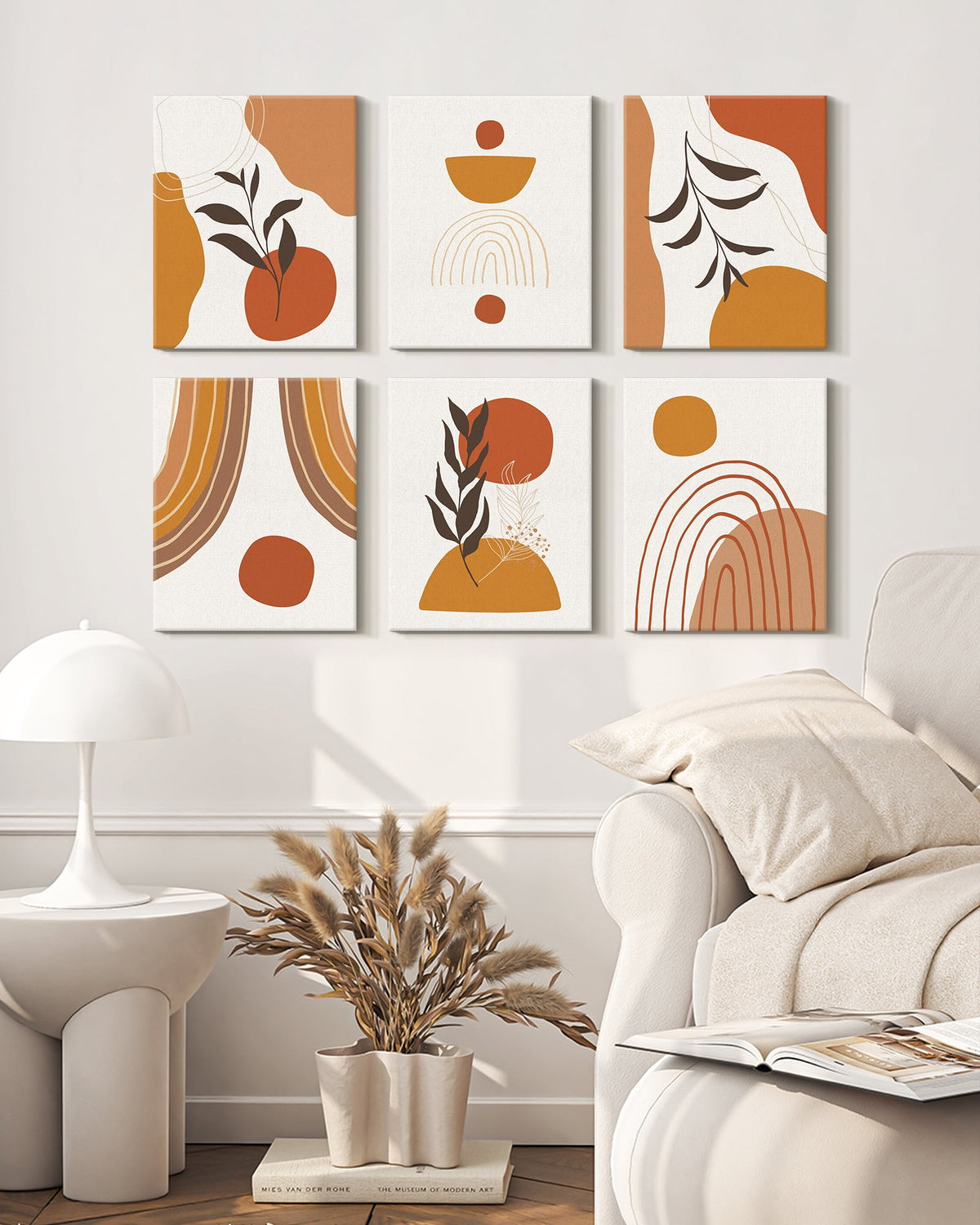 Drsoum Botanical Boho Wall Decor Modern Wall Art Minimalist Decor Geometry Wall Painting Ready to Hang 8x10in6pcs Natural Framed