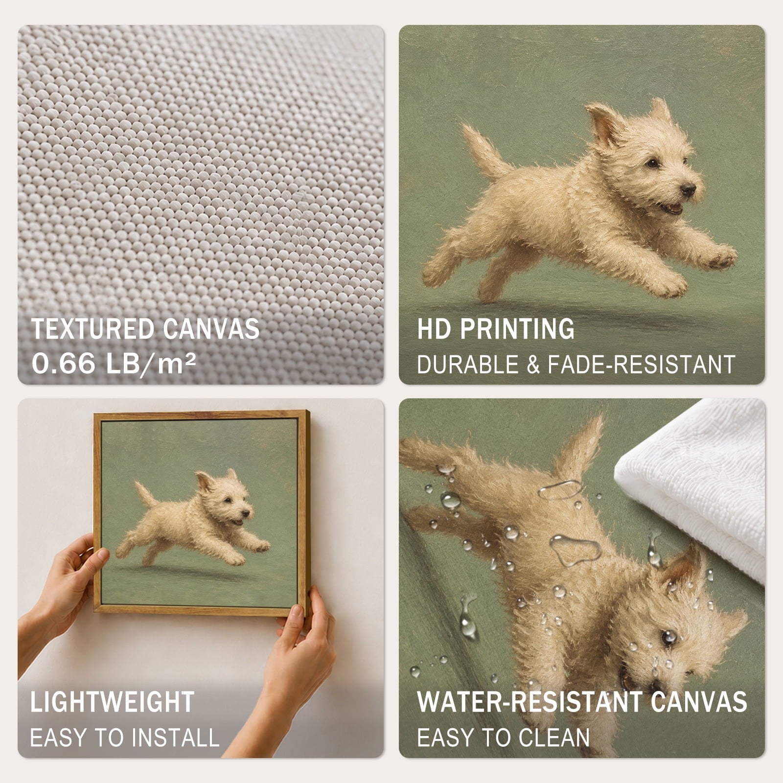 Drsoum West Highland Terrier Wall Art Cute Running Dog Decor for Living Room 8x10 Inch Framed Canvas Prints