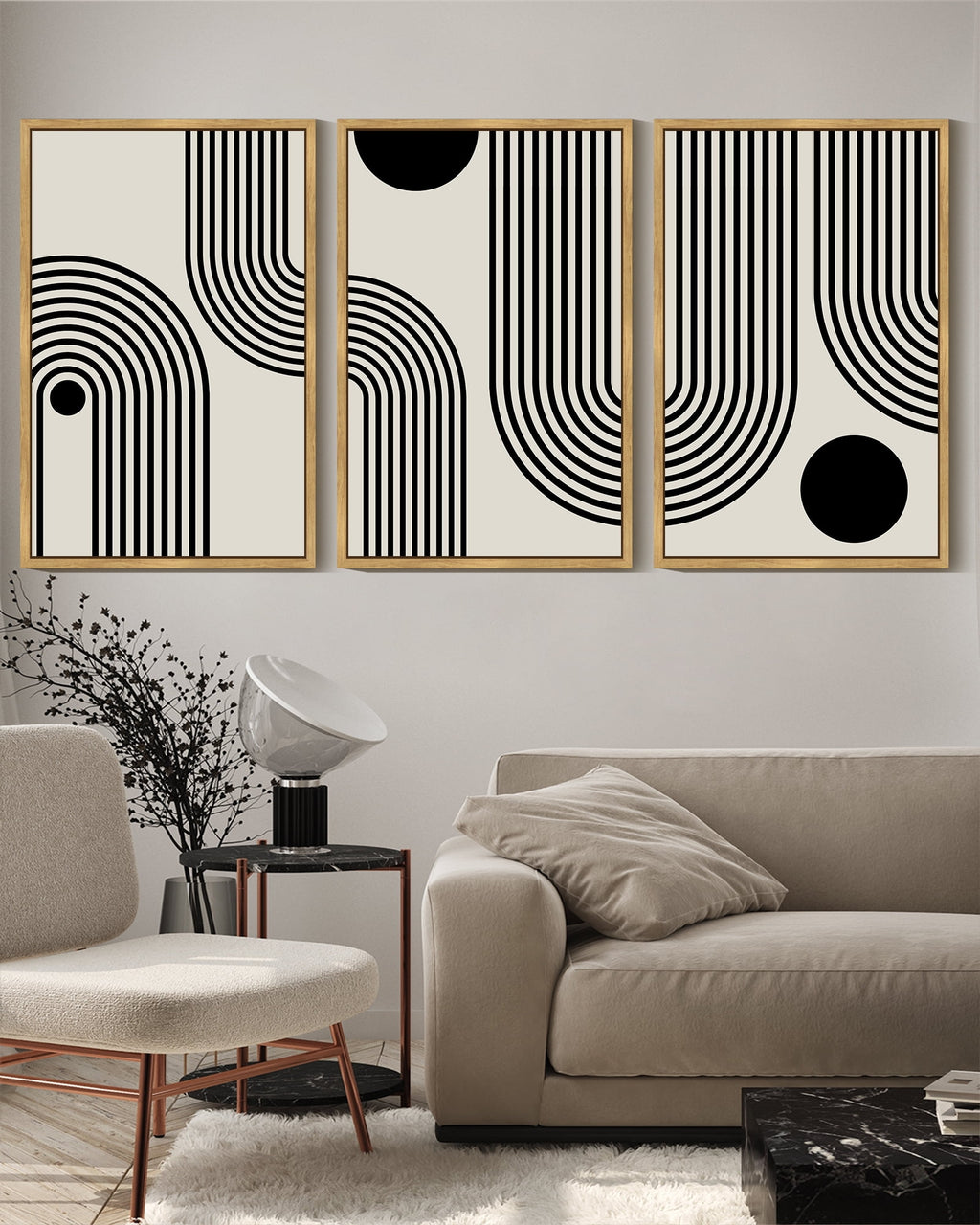 Drsoum Black Minimalism Abstract Boho Wall Art 16x24in3pcs Natural Framed Bohemian Decor Ready To Hang