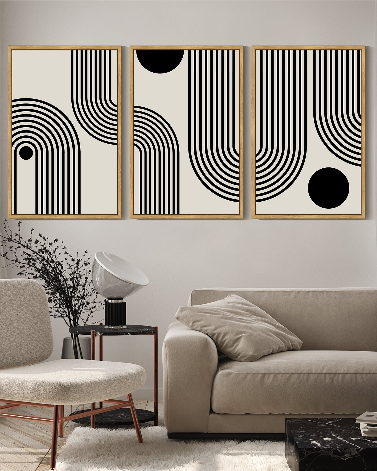 Drsoum Black Minimalism Abstract Boho Wall Art 16x24in3pcs Natural Framed Bohemian Decor Ready To Hang