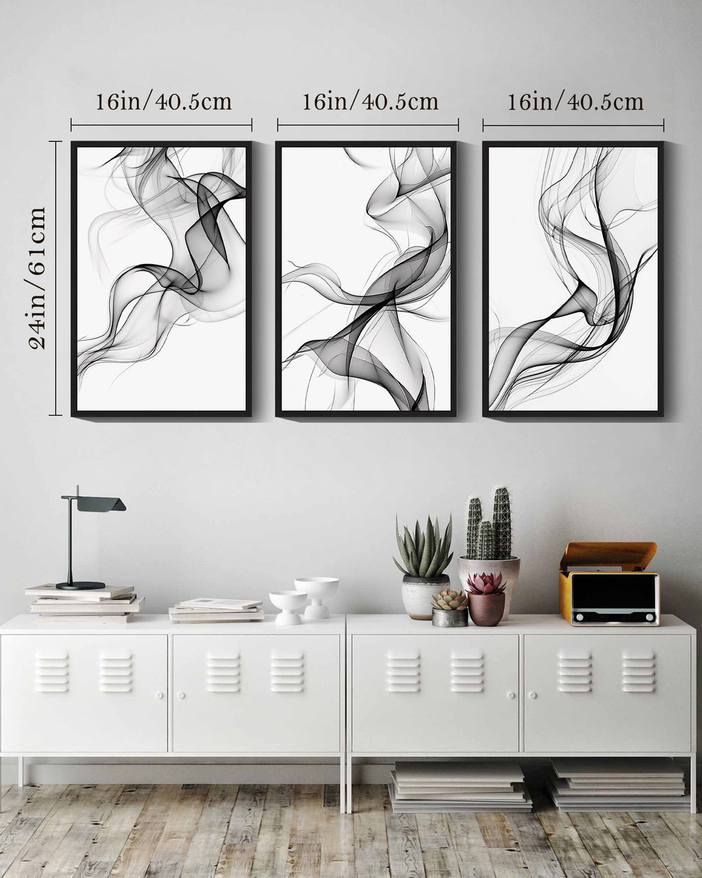 Drsoum Modern Abstract Wall Art 16x24in3pcs Black Framed Minimalism Print Artwork for Bedroom living room Dining room Hallway