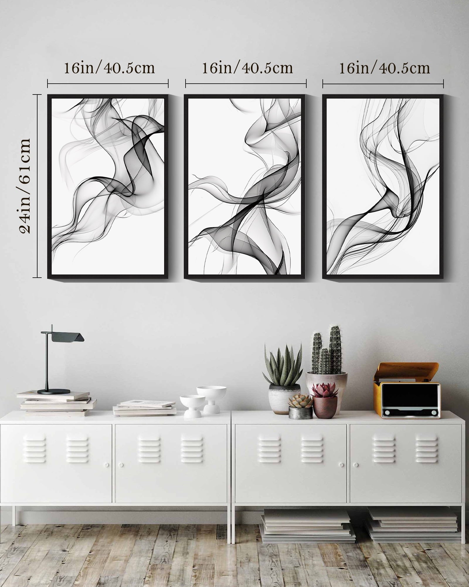 Drsoum Modern Abstract Wall Art 16x24in3pcs Black Framed Minimalism Print Artwork for Bedroom living room Dining room Hallway
